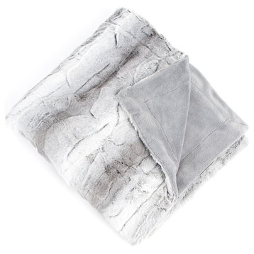 Luxurious Faux Fur Animal Throw Blanket, 50"x60", Gray