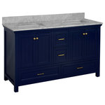Kitchen Bath Collection - Paige 60" Bathroom Vanity, Royal Blue, Carrara Marble, Double Sink - The Paige: beadboard styling for the modern bathroom. The decorative wood paneling adds a subtle beachy flair that's hard to resist!