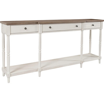 Grafton Farms Console, Brushed White with Brushed Brown Top