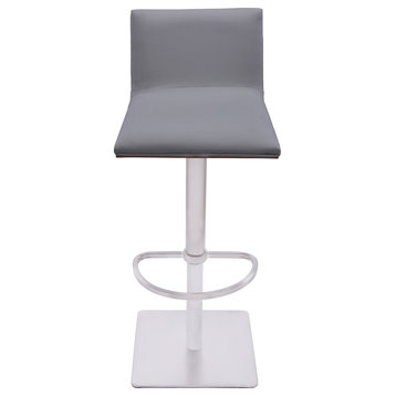 Armen Living Crystal Barstool in Brushed Stainless Steel finish with Grey Faux L
