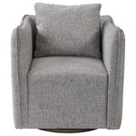 Uttermost - Uttermost Corben 29 x 29" Gray Swivel Chair - Casual Shelter Arm Accent Chair Tailored In A Woven Linen Blend Fabric In Natural Stone Hues, Featuring A Flanged Edge Trim Complete With A Loose Back Pillow. Rests On A Solid Birch Wood Swivel Base, Finished In A Weathered Gray Stain. Seat Height Is 19".
