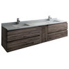 Formosa Wall Hung Double Sink Modern Bathroom Cabinet With Top & Sinks, 84"