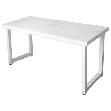 Modern Desk, Minimalistic Design With U-Shaped Legs & Thick Top, White Marble