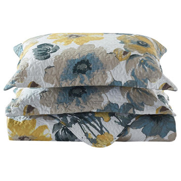 Leahanna Floral Pattern Lightweight Oversized Quilted Coverlet Set, King/Calking