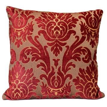 Scroll Pillow Cover In Red Velvet, Lee Jofa Fabric, 20x20