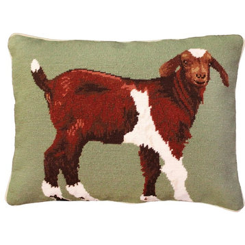 Throw Pillow Needlepoint Billy Goat Standing Right 16x20 20x16 Sage