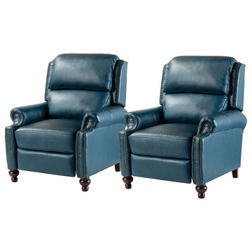 Genuine Leather Cigar Recliner, Home Theater Seating, Set of 2, Turquoise