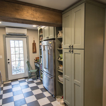 Retro kitchen with checkered floor in Upper St. Clair, PA