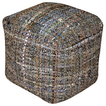 GDF Studio Kamil Recycled Fabric Artisan Cube Pouf, Khaki