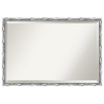 Scratched Wave Chrome Beveled Wall Mirror - 38 x 26 in.