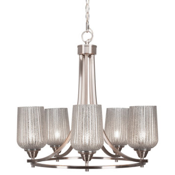Paramount 5-Light Chandelier, Brushed Nickel, 5" Silver Textured Glass