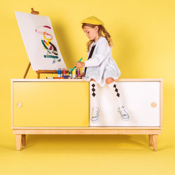 Lukka Modern Kids Credenza Console (maple/yellow)
