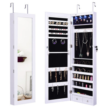 Costway Door Mount Mirrored Jewelry Cabinet Lockable Armoire Organizer