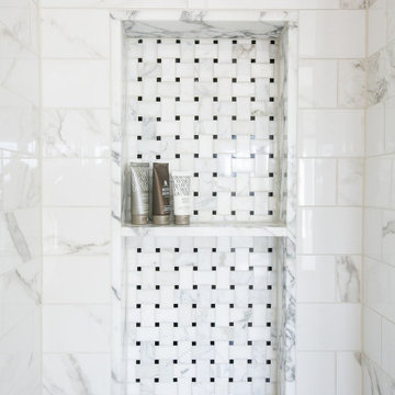 Grid Glass Arabascato Marble Bathroom