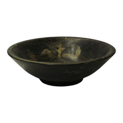 Chinese Hand Painted Golden Scenery Graphic Black Lacquer Wood Bowl cs4779 - Decorative Bowls