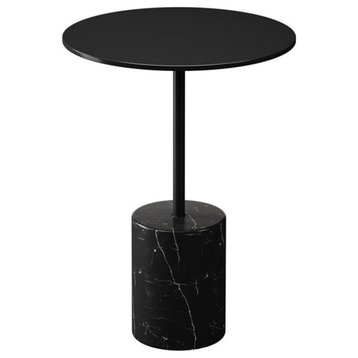 Aron Living Poke 12.6" Mid-Century Marble and Metal Side Table in Black