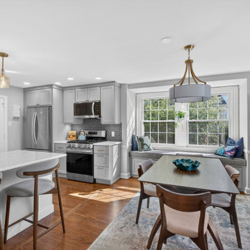 Transitional Kitchen with Custom Banquette plus Dining Nook, Quartz Countertops