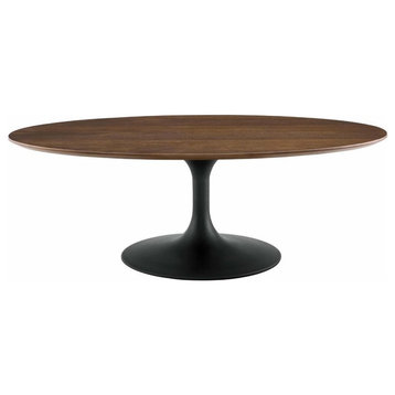 Pemberly Row 48" Oval Top Modern Metal Coffee Table in Black/Walnut