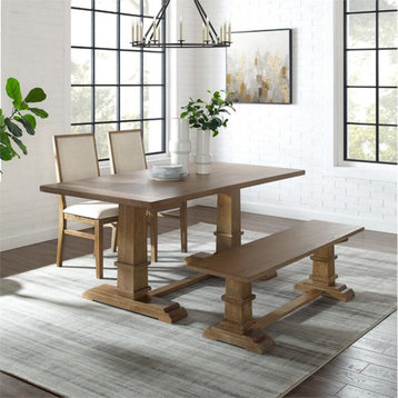 Crosley Joanna 4 Piece Wooden Farmhouse Dining Set in Rustic Brown and Creme