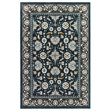 Brooks Hi-Low Textured Floral Traditional Navy/Gold Area Rug, 6'7"x9'6"
