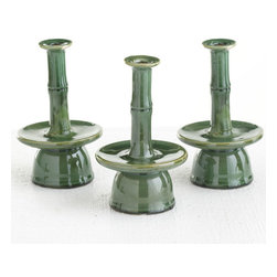 Ceramic Asian Candlesticks - Emerald - Set of 3 - Candleholders