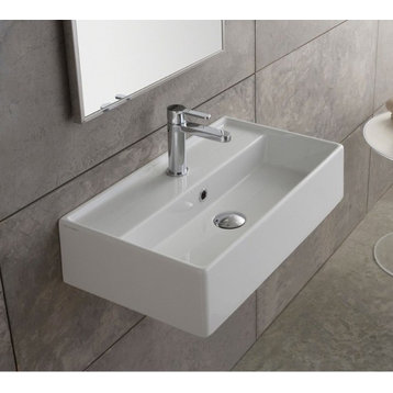 23.6" White Ceramic Wall Mounted or Vessel Sink, One Hole