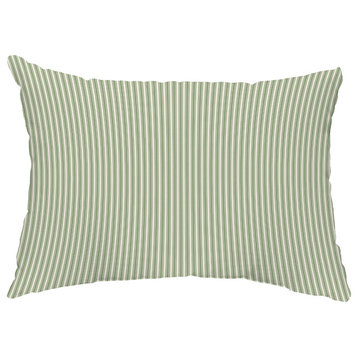 Ticking Stripe 14"x20" Decorative Stripe Outdoor Pillow, Green