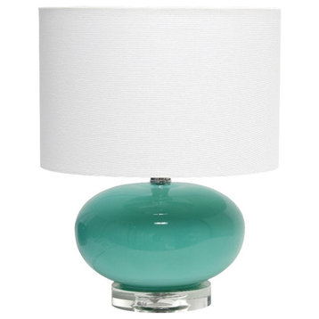 Elegant Designs 15.25" Ceramic Egg Table Lamp with White Fabric Shade Aqua