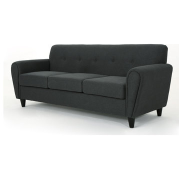 GDF Studio Emily Buttoned Traditional Fabric 3-Seat Sofa, Dark Gray