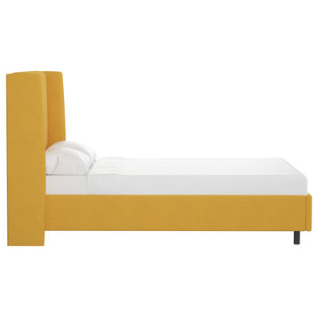 Maxwell Platform Wingback Bed, Linen French Yellow, Queen