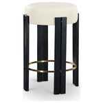 Meridian Furniture - Harrison Upholstered Counter Stool, Cream, Black Finish - A work of art is the Harrison cream vegan leather upholstered counter stool designed to magnify your kitchen or bar area. Its unique design and high-quality materials, including a brushed brass metal footrest and rich black legs, create a stylish and functional piece. A classic design enhances the luxurious feel to your space for a timeless aesthetic.