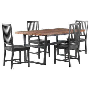 Walden 72" Dining Table With Solid Cedar Top, 4 Black Wood Chairs