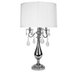 StyleCraft Home Collection - Jane Seymour Table Lamp Plated Nickel, White Faux Silk Shade - An elevated look for the modern home, this Jane Seymour table lamp pairs classic elements like crystal accents and curved arms with a modern plated nickel finish. The result is a look that draws from traditional looks in a distinctly contemporary manner. This lamp features a white pleated fabric shade and elegant curved body to lend sophistication to any occasion.