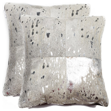 Torino Quatro Pillows, Set of 2, Silver/Gray, 18"x18"