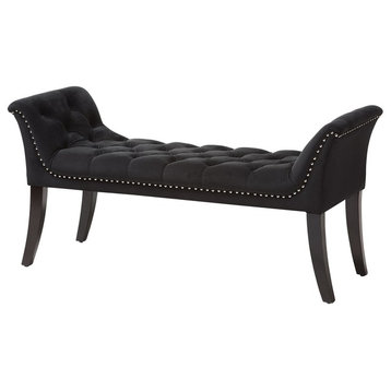 Chandelle Luxe and Contemporary Black Velvet Upholstered Bench