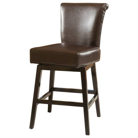 GDF Studio Bergen Dark Brown Leather Swivel Counter Stool