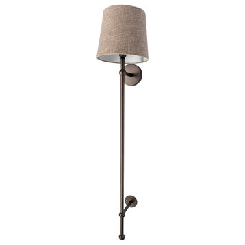 Chester 10x47 Gray Metal and Beige Fabric Shade Wall Sconce