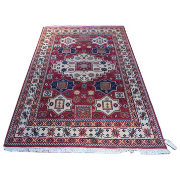 5'5x7'10 Hand Knotted Red Kazak Oriental Rug Vegetable Dyes