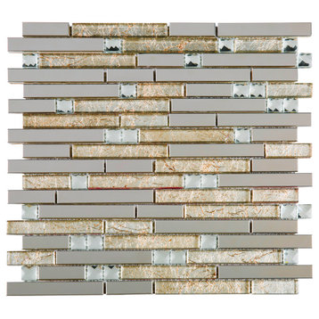 11.75"x11.75" Elsa Stainless Steel and Glass Mosaic Tile Sheet, Gold and Crystal