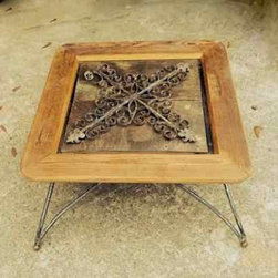 Artisan Crafted Coffee Table with Cast Iron Insert - Coffee Tables