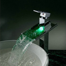 Contemporary Color Changing LED Waterfall Bathroom Sink Faucet - T8004A - Bathroom Sink Faucets
