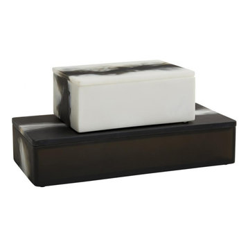 Hollie Boxes, Set of 2, Black and White Resin, 7"W, 5623 3MNMM