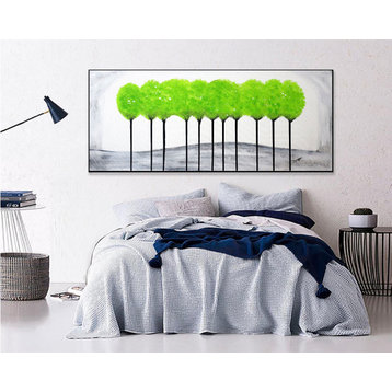 Green Tree Painting, Black and White Contemporary Art