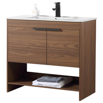 Phoenix Bath Vanity With Ceramic Sink Full assembly Required, Walnut, 36"