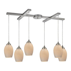 ELK - Favela 6- Light Satin Nickel Light Glass Vintage Fixture Ceiling Pendant - Pendant Lighting