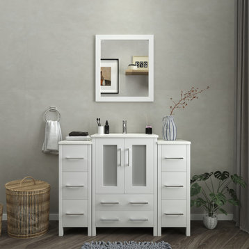 Vanity Art Vanity Set With Ceramic Top, 48", White, Standard Mirror