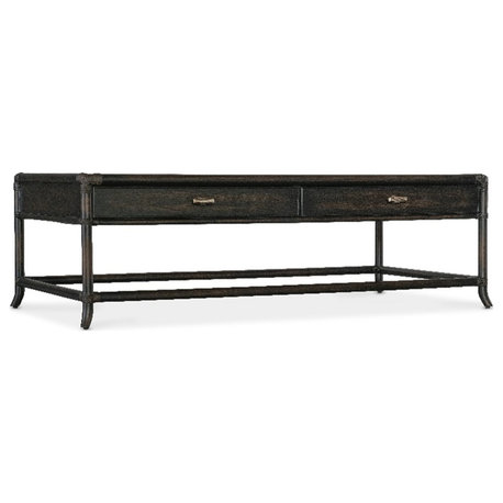 Retreat Pole Rattan Wood Cocktail Table in Black by Hooker Furniture