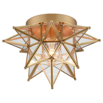 Moravian Star Ceiling Light,Glass, Brass,12.7 Inch, Clear Glass