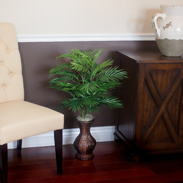 Deep Brown Wooden Wine Rack with Southern Accents and Silk Palm