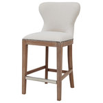 New Pacific Direct - Dorsey Bar/ Counter Stool Drift Wood Legs, Cardiff Cream, Counter Stool, Fabric - Set a modern farmhouse tone in your dining area with the Dorsey Counter Stool. With its woven fabric upholstery embellished with bronze nailheads and the Driftwood legs, it will fit right into any transitional or contemporary setting. Fully assembled, available in other color options.